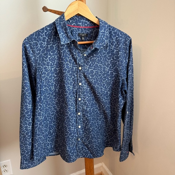 Talbots 16 Petite Button Down Denim Patterned Shirt - Picture 1 of 7